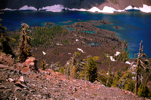 Norhtern tip of Wizard Island and Skell Channel from Crater Rim of Cinder Cone