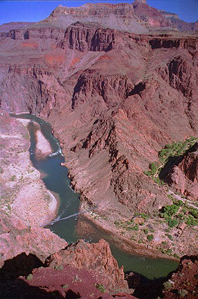 Three quarters down to the river(a view of Phantom Ranch from Kaibab Trail)